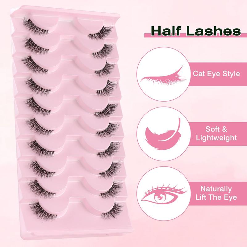 False Eyelashes with Clear Band Half Lashes Natural Look 10 Pairs Cat Eye Wispy Corner Lashes Reusable 3/4 Transparent Fake Lashes 2