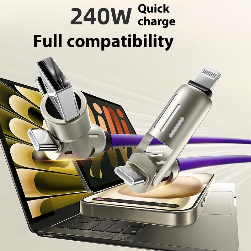 240W Data Cable Four-in-One Colorful Breathing Light Fast Charge Universal Phone Car Multifunction Type-C Charging Cable 1