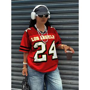 (Free custom name and number)   Oversized Summer Casual Colorblock Letters and Numbers Printed Short Sleeve T-Shirt