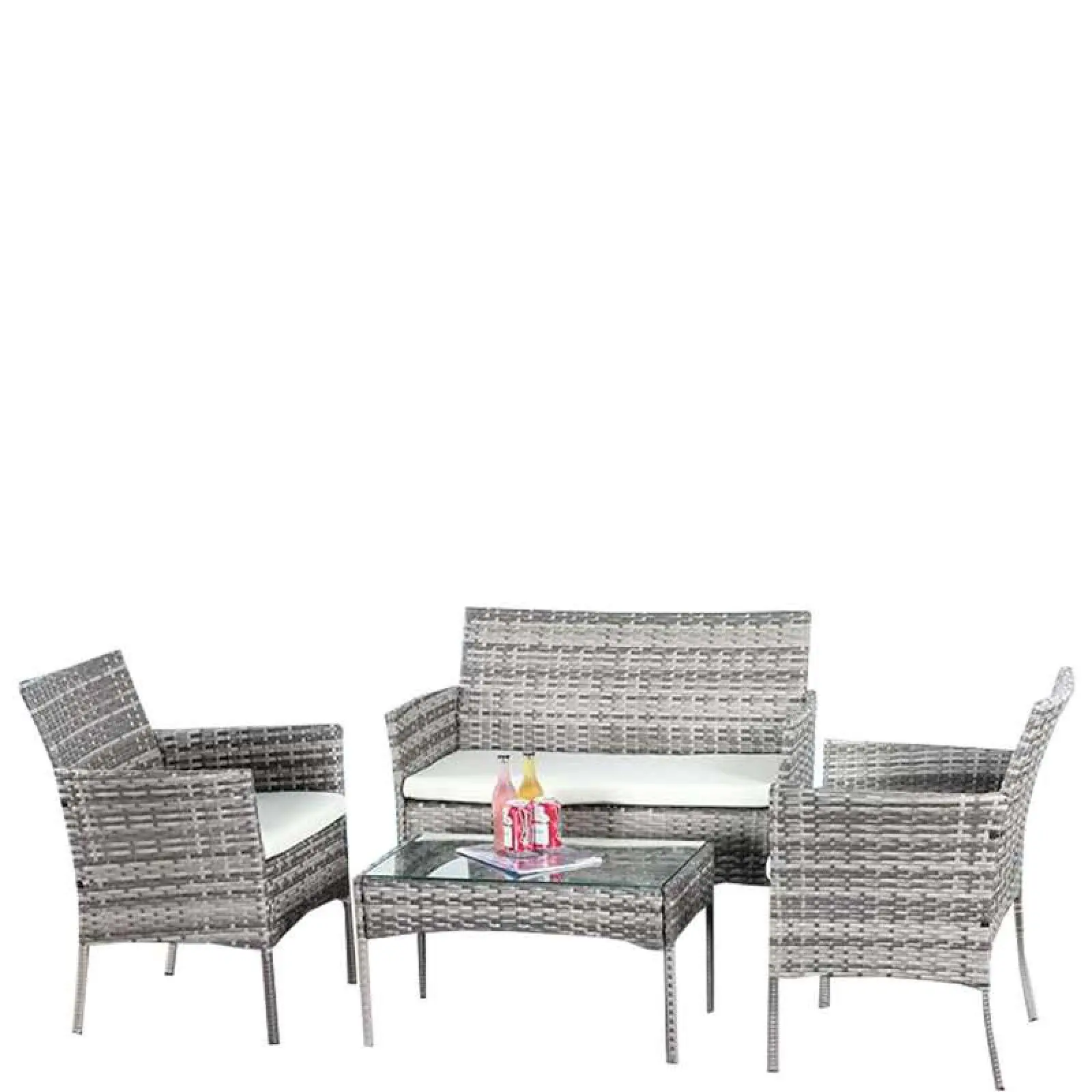 4 Piece Mix Grey Rattan for outdoor Garden and Conservatory