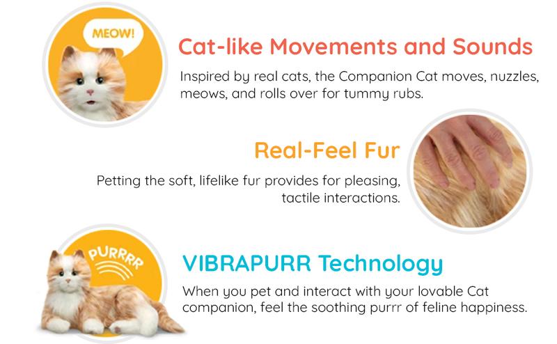 Product Introduction of Ageless Innovation Joy For All Interactive Pet Cat - Lifelike & Realistic Companion with Soft Fur and Soothing Purrs, No Assembly Required - Orange Tabby 3