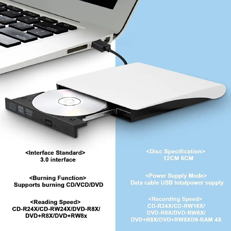 External DVD Drive,USB 3.0 CD/DVD +/-RW Drive Portable CD DVD Drive Burner Reader Writer, Slim Optical CD ROM Drive for Laptop Desktop PC Linux Apple Mac OS Macbook Pro Windows 11/10/8.1/7 White 1