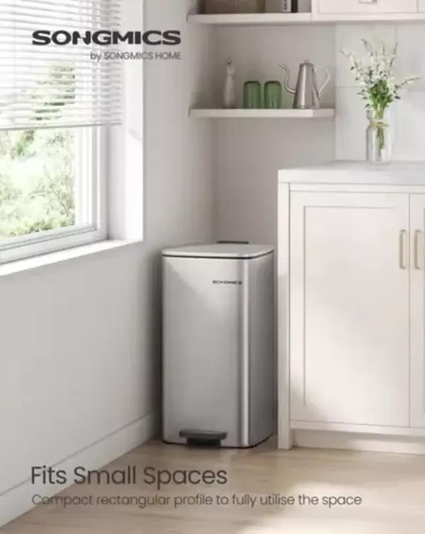 SONGMICS Kitchen Bin, (30 L) Trash Bin, Pedal Bin, Soft Close,Metallic Silver 0