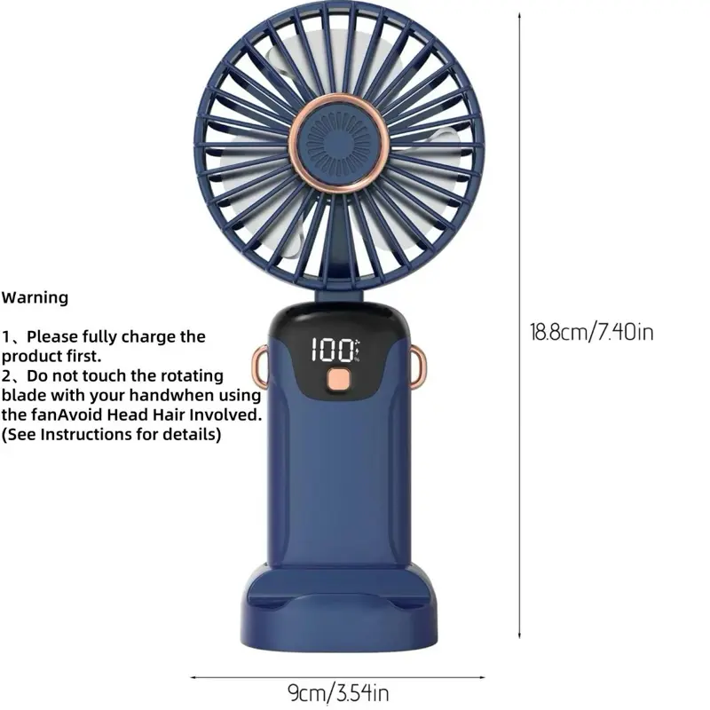 Portable Fan, USB Rechargeable Fan Portable Handheld Fans, Personal Cooling Fan with Digital Display, 90° Ajustable Handheld Mini Fan for Outdoor Sports, Fans Portable Gifts 2