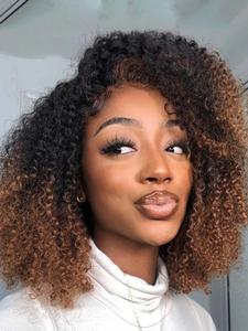 16 Inch Black Short Kinky Curly Wigs with Bangs for Women, Summer Fluffy and Bouncy Mixed Wigs, Gift for Sister, Elegant All-match Fashion Easy Maintenance Synthetic Hair Wig for Birthday Gifts, Gifts for Girlfriend