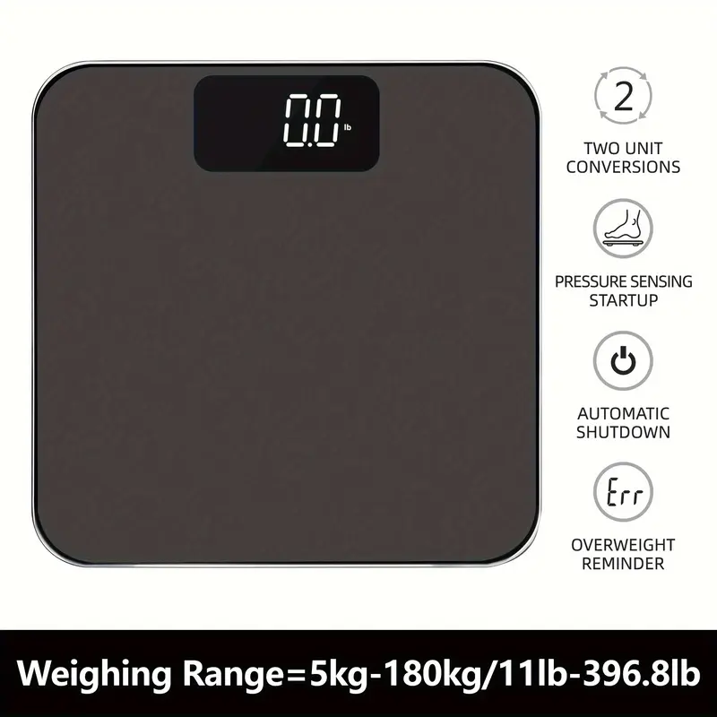 Digital Bathroom Body Scale | High-Precision, Sleek Black Design | Accurate to 45.36 g | LED Display | Battery-Powered (AAA Not Included) | Modern Minimalist Style for Home Use 3