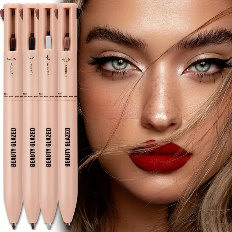 BEAUTY GLAZED 4-in-1 Multi-Function Makeup Pencil - Waterproof, Long-Lasting Highlighter, Eyebrow & Lip Liner in Nude Shades for All Skin Tones, Smooth Application, Natural Finish, Precision Highlighting | Nude Shade Cosmetics | Smooth Application Makeup 3