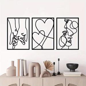 Modern Metal Wall Art Set of 3, Romantic Kiss Design for Valentine's Day, Halloween & Christmas Gifts, Home Decor Accessories, Decoration