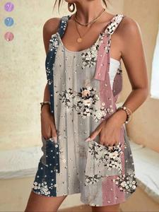 Women's Floral Print Tank Romper, Casual Boho Sleeveless  Romper Jumpsuit for Beach Holiday Vacation, Ladies Summer Clothes, Womenswear