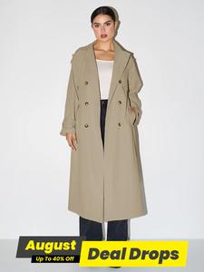 Fall & Winter Trendy Solid Color Lapel Double Breasted Waist Tie Trench Coat