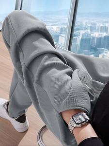 Men's Solid Drawstring Pants, Loose Casual Comfy Straight Leg Trousers for Summer, Men's Bottoms for Daily Wear