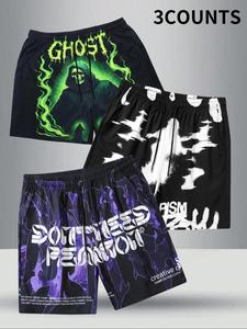 Men's Letter & Graphic Print Drawstring Waist Shorts, Casual Regular Fit Beach Shorts for Summer, Men's Bottoms for Daily Wear