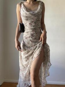 Women's Ditsy Floral Print Lace Trim Dress, Boho Casual Beautiful Sleeveless Dress for Beach Holiday Vacation, Ladies Summer Clothes, Womenswear