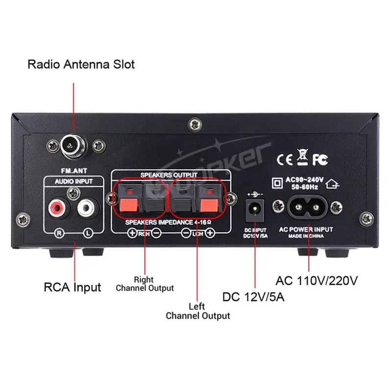 Woopker AK45 HiFi Digital Amplifier Max Power 90Wx2 Channel 2.0 Bluetooth Surround Sound AMP Speaker for Home 2