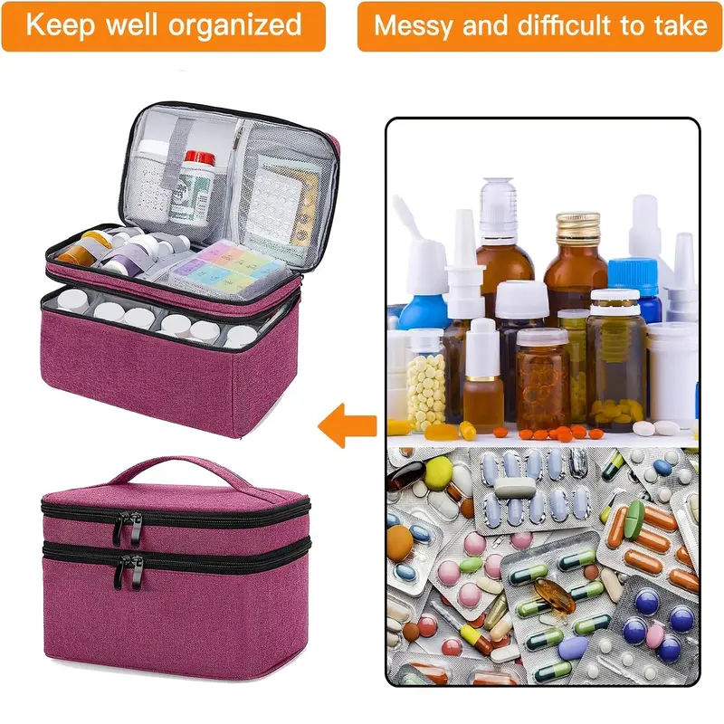 Medicine Organizer and Storage Bag Empty, Family First Aid Box, Pill Bottle Organizer Bag for Emergency Medication, Supplements or Medical Kits, Zippered Medicine Bag for Home and Travel(Gray) 3