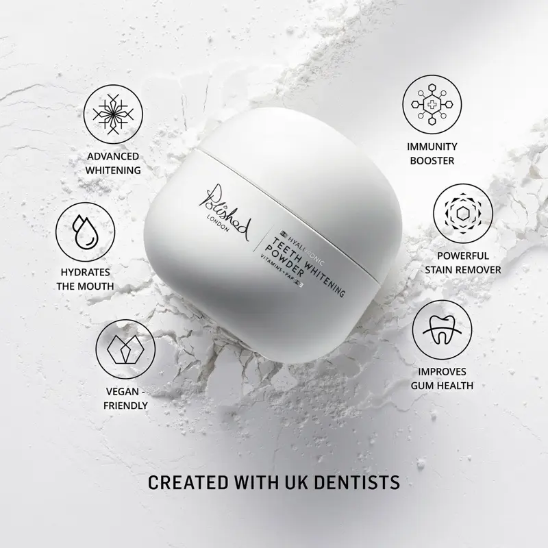 Polished London Teeth Whitening Bundle Set with Hyaluronic and Menthol for Sensitive Teeth Oral Gentle Peroxide Daily Powder viral teeth  whitening non  peroxide home easy whitener hydroxy apatite 3