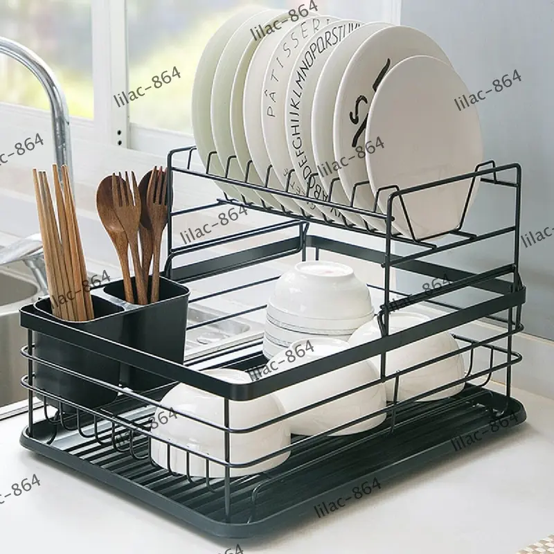 UK Large Kitchen Sink Dish Drainer Rack with Drip Tray and Plate Cutlery Holder 1