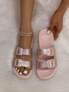 Women's Summer 2025 Glittering Bohemian Lightweight Casual Summer Sandals, Elegant Buckle Slippers, Interlocking  Trendy Sandals, Summer Beach Pink Sandals for Women, Footwear Strap Slides