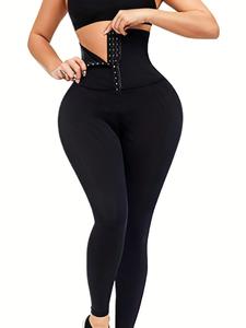 Women's Hook & Eye High Waist Sports Leggings, Quick Drying High Stretch Solid Color Butt Lift Skinny Pants, Ladies Sportswear for Indoor Outdoor Wear