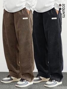 Men's Solid Corduroy Pants, Casual Comfy Loose Straight Leg Trousers for Daily Wear, Fashion Men's Bottoms for All Seasons