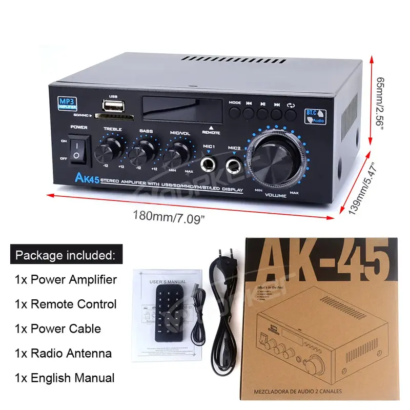 Woopker AK45 HiFi Digital Amplifier Max Power 90Wx2 Channel 2.0 Bluetooth Surround Sound AMP Speaker for Home 4