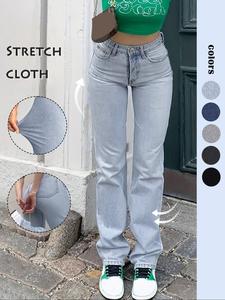 GILIPUR 90s Outfits Y2K Cute Straight Jeans Women Stretch Denim High Waist Boyfriend Mom Jeans Blue Wash Pants Casual Trousers Pantalones De Mujer Fashion Casual Denim Pants For Daily Outdoor, Fitted