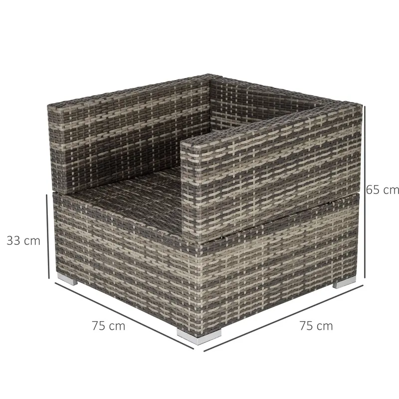Outdoor Patio Furniture Single Rattan Sofa Chair Padded Cushion All Weather for Garden Poolside Balcony Deep Grey 2