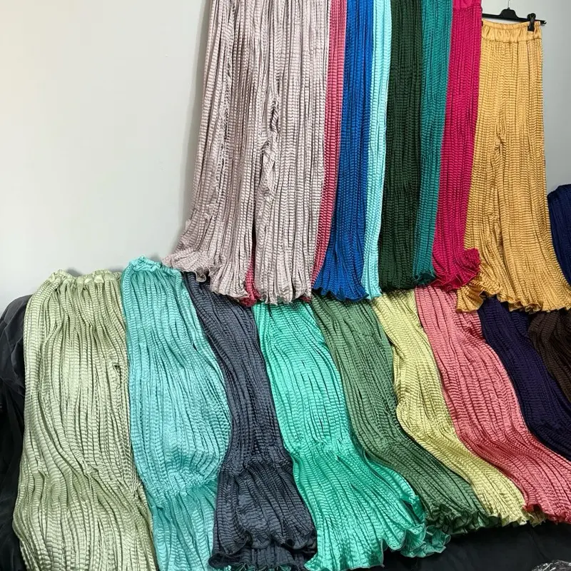Non refundable Women's Crushed Silk Palazo Wide Leg Trousers - Elegant and Comfortable - Bottoms, Womenswea 41 inch’s long length not for short ladies