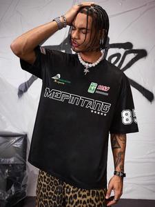 Men's Letter Print Short Sleeve Tee, Loose Casual Breathable T-shirt for Summer, Fashion Men's Top for Daily Wear