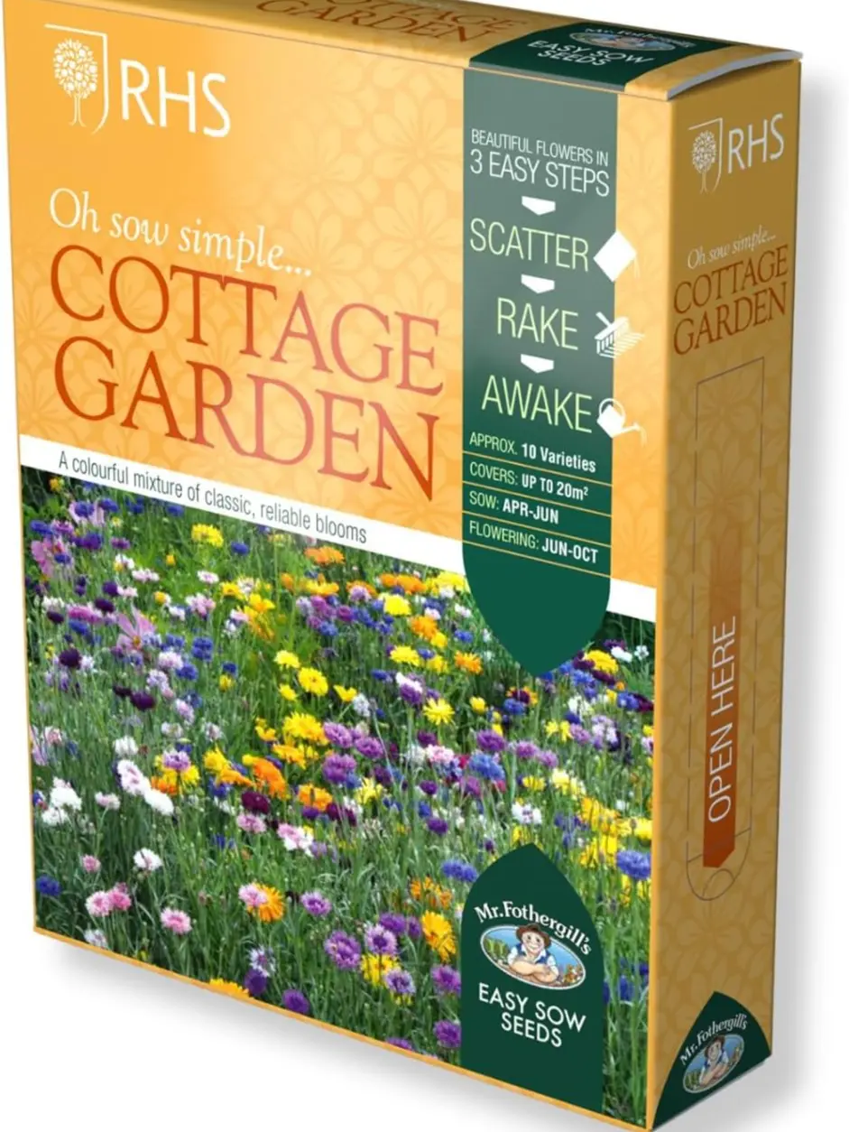 Seeds RHS Seed Mix Shaker Box, Cottage Garden, Wild Flowers Seeds, 10 Varieties, Covers 20 sq. Meter, Grows up to 120 cm