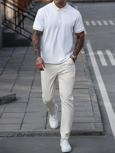 Two-Piece Set Men's Polo Shirt & Pants, Regular Fit Casual Short Sleeve Collared Top & Trousers, Men's Summer