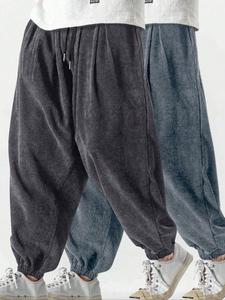 Men's Solid Corduroy Pants, Casual Comfy Loose Fit Trousers for Spring & Fall, Fashion Men's Bottoms for Daily Wear