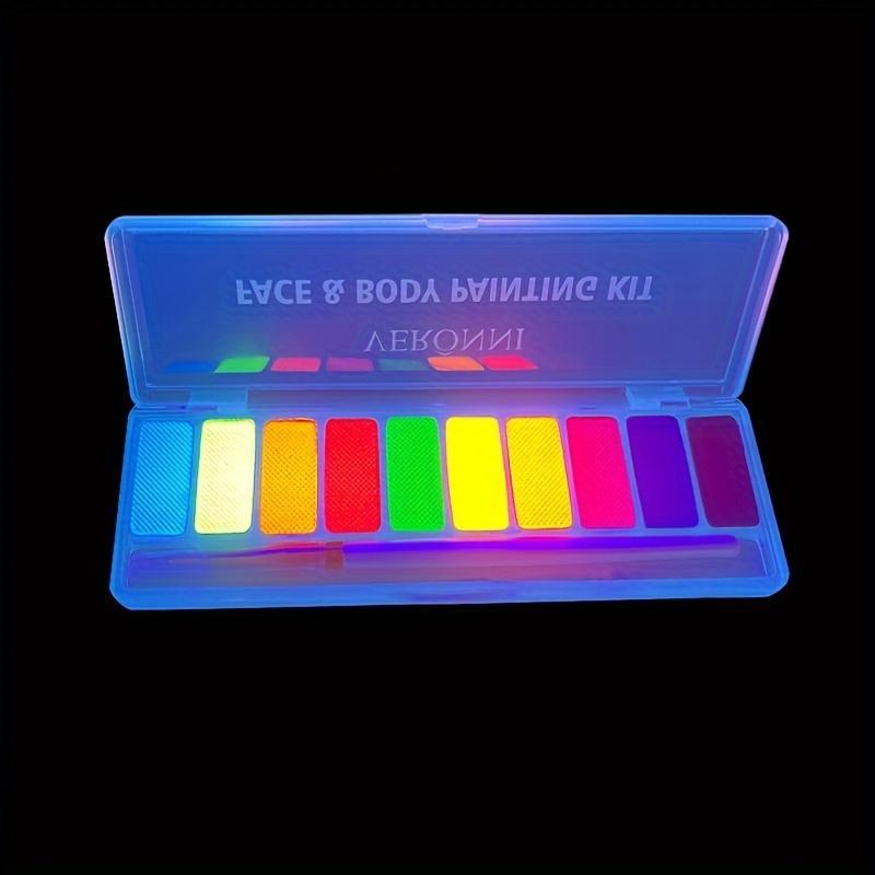 Product Introduction of 10 Colors Water Activated Eyeliner Palette With Fine Liner Brush Set, UV Glow Neon Fluorescent Face Body Paint Kit For Halloween Makeup Party Fancy Dress Beauty Makeup For Music Festival 6