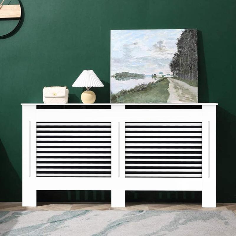 NEW Radiator Cover Wood Cabinet: External 92cm Height White Extra Large Heater Covers Inner Heights 90cm Horizontal Slats Modern Tall Radiator Shelf Thicken MDF Wooden Kitchen Bedroom 2