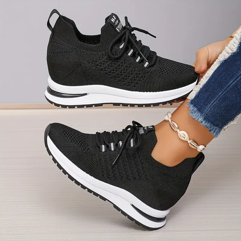 Comfy Wedge Height Boosting Sneakers - Breathable, Soft, Low-Top, Lace-Up, Platform Design for Comfortable Walking and Casual Sports - Perfect for Womens Active Lifestyle 4