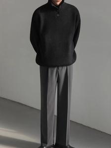 Men's Solid Color Half Placket Turtleneck Sweater, Regular Fit Casual Long Sleeve Jumper for Fall & Winter, Men's Knitwear for Daily Wear