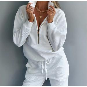 Autumn Casual Women's Set Solid Color Long Sleeve Zipper Loose Top Lace-up Long Pants Two-piece Set, Autumn Fashion Set for Women Clothes Womenswear modest  co-ord  set spotlight  clothes Suits Gamis 2  pcs travel  fit two  piece  outfit