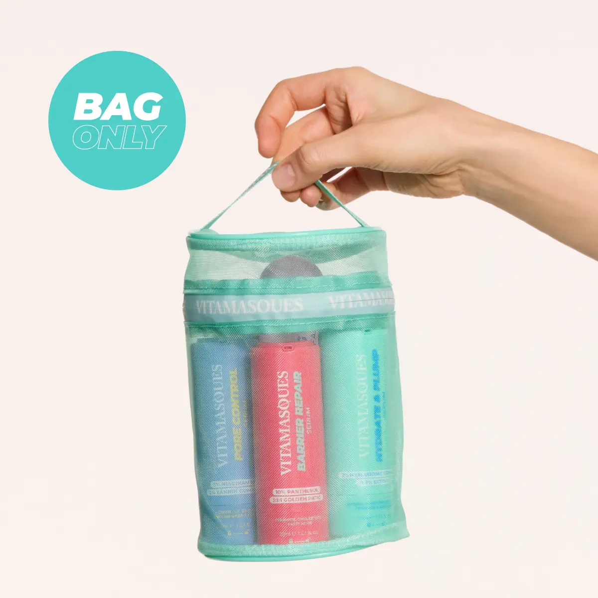 Vitamasques | Versatile & Washable Skincare Mesh Routine Carry Kit Bag | Stores up to 6 full-size products, small & compact beauty carry case & organizer