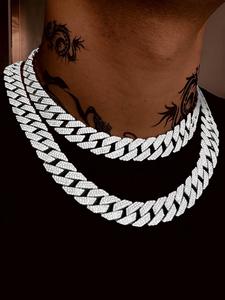 Rhinestone Decorated Cuban Chunky Chain Necklace for Men, Men's Accessories, Statement Necklace, Men Punk Style Necklace, Trendy Jewelry, Cuban Link Chain, Exquisite Jewelry Gift, Trendy Fashionable Accessories, Trendy Jewellery Accessories