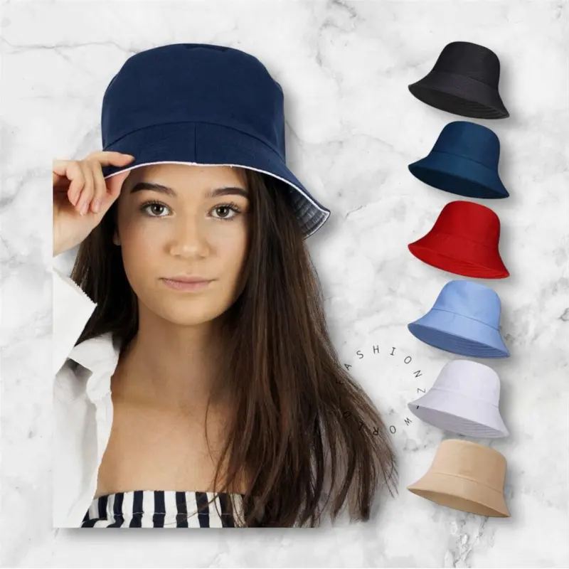 Unisex Reversible Bucket Hat 100% Cotton Men Women Beach Summer Outdoor One Size