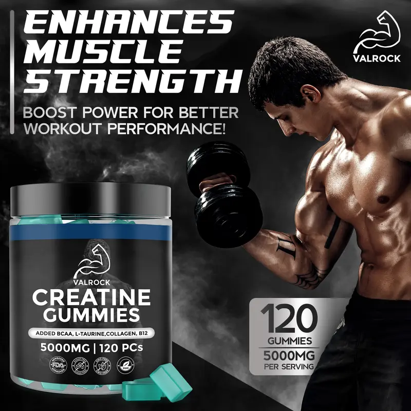 Creatine Gummies 5000mg 120 Gummies | Added L-Taurine, BCAA's, Collagen, B12 | Muscle, Strength & Recovery | Mixed Berry Flavour (1 Month Supply) 4