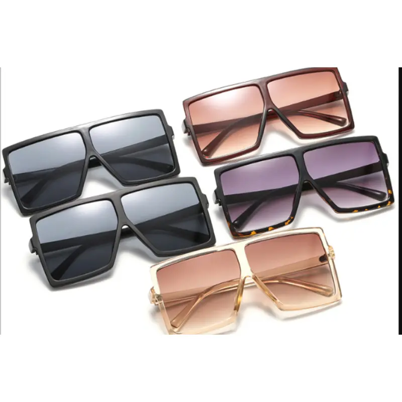 Black Square Flat Top Large Fashion Sunglasses Women Shades Big Oversized 1