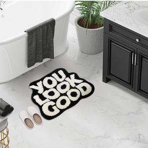 You Look Good Letter Pattern Bath Mat, 1 Count Non-slip Soft Absorbent Bath Rug, Bathroom Mat for Home Decor Bathroom Hotel Dormitory