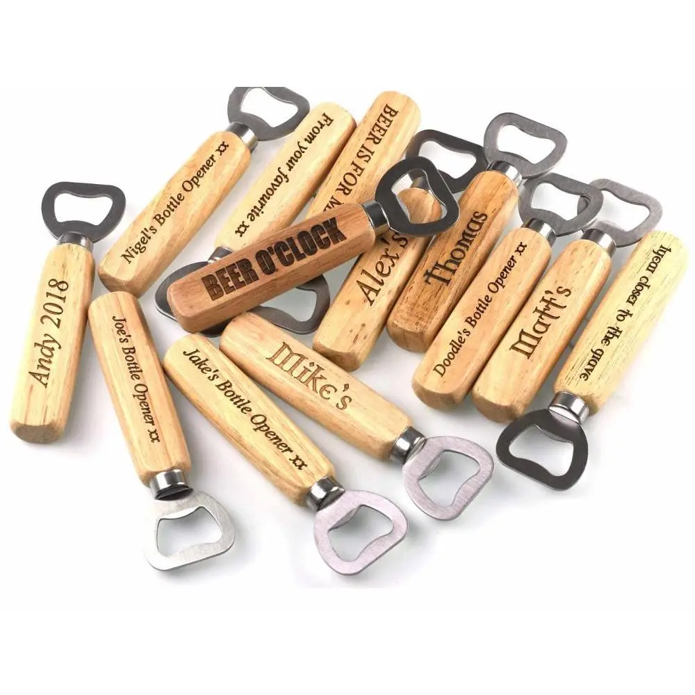 Personalised Engraved Beer Bottle Opener with Wood Handle