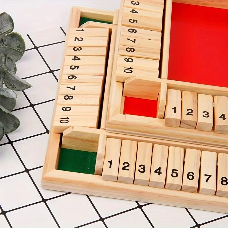 Classic Wooden Math Game for 2-4 Players - 8.85" Square, Solid Wood with Green Felt & Numbered Blocks + 8 Dice, Addition Fun for Adults, Standard Edition 1