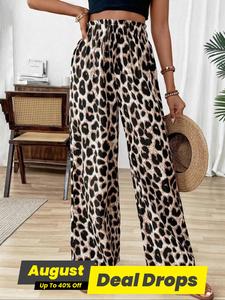 Women's Leopard Print Elastic Waist Wide Leg Pants, Soft Comfy Fashion Loose Trousers for Daily Wear, Ladies Casual Chic Bottoms for All Seasons, Trousers for Women, Womenswear