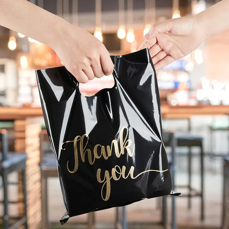 100pcs Durable Black Reusable Plastic Shopping Bags - Perfect for Thank You Gifts, Christmas, Parties, Stores & Boutiques 6