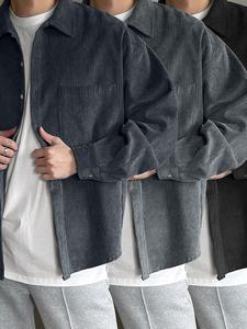 Men's Solid Shirt, Casual Loose Long Sleeve Button Up Top for Fall & Winter, Men's Clothes for Daily Wear