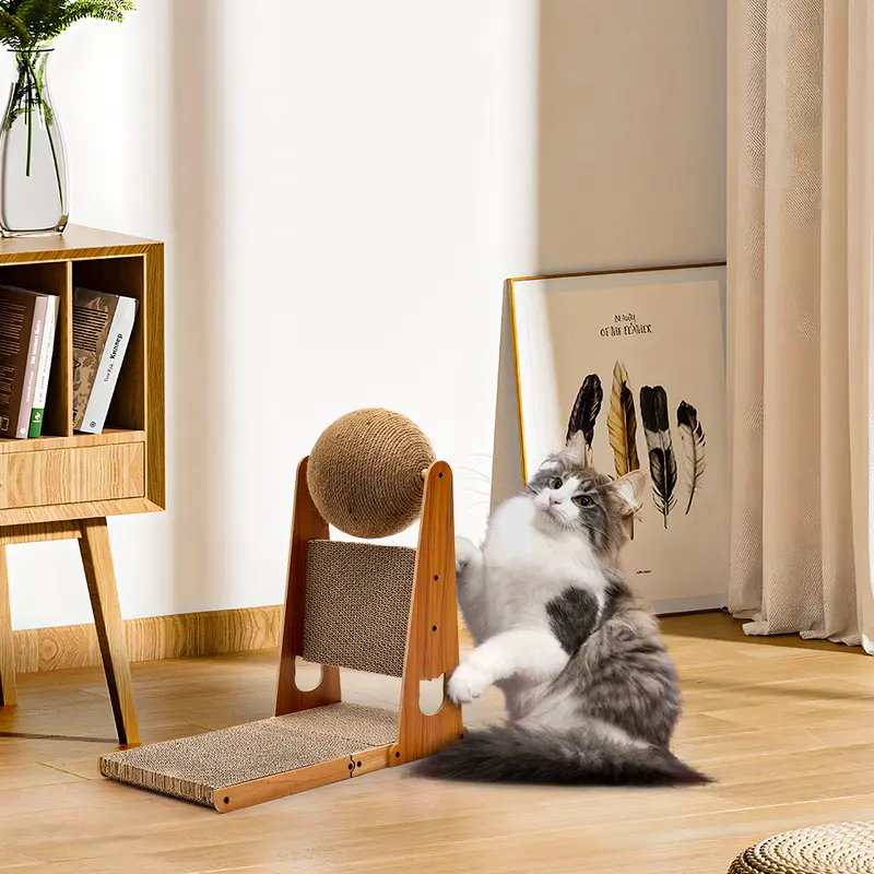 Pets Mood L-Shaped Cat Scratcher with Cat Scratching Ball 0