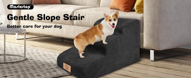Product Introduction of MASTERTOP Dog Steps for Bed, 3-Steps High Density Foam Dog Stairs for Small Injured Older Pets, Dog Ramp with Removable Cover, Non-Slip Pet Stairs for Indoor Sofa Couch Bed - Black, 60 x 40 x 40cm 20